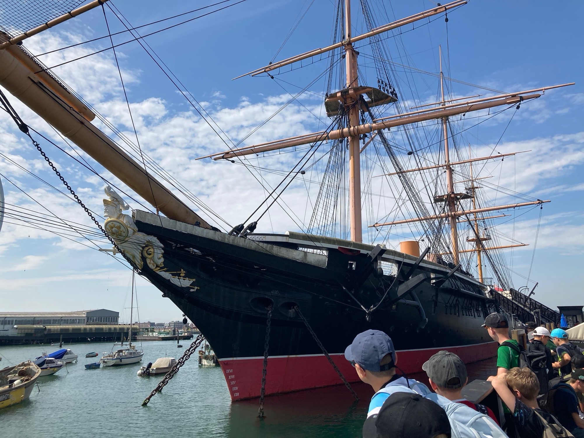 A historic warship at the docks in Portsmouth